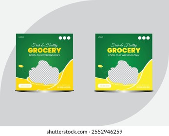 Vector fresh grocery vegetable delivery social media post promotion template. Fresh grocery social media design template.