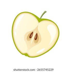 Manzana verde de la mitad fresca del Vector con las semillas aisladas en fondo blanco.