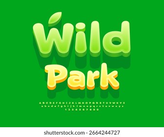 Vector Fresh icon Wild Park. Cute Round Alphabet Letters and Numbers set. Green 3D Font.