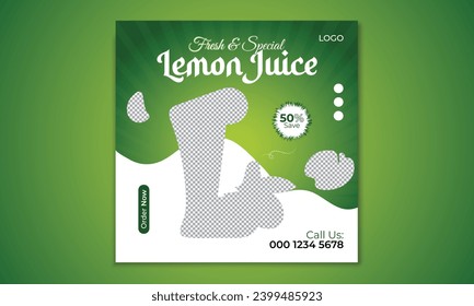 Vector fresh juice or lemon juice social media banner post template