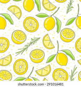 Vector fresh lemon and rosemary seamless pattern