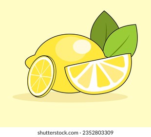 Vector. Fresh lemons with leaves