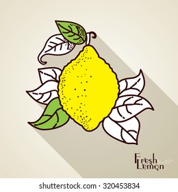 Vector. Fresh lemons with leaves