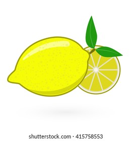 Vector. Fresh lemons with leaves 