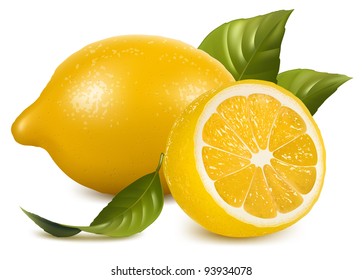 Vector. Fresh lemons with leaves.