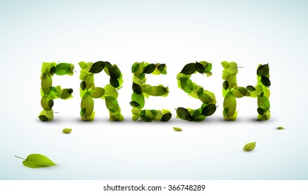 Vector Fresh lettering illustration made from fresh green leafs