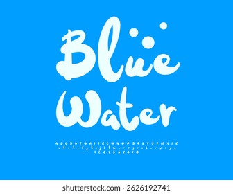 Logo de Vector Fresh Blue Water. Fuente manuscrita funky. Conjunto de letras y números de alfabeto juguetón.
