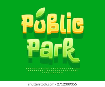Logo de Vector Fresh Public Park. Conjunto de letras y números de alfabeto verde divertido. Moderna fuente decorativa 3D.
