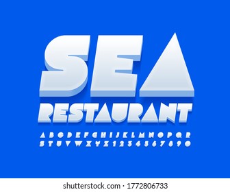 Vector fresh logo Sea Restaurant with White creative Font. Big modern Alphabet Letters and Numbers