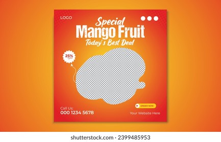 Vector fresh mango or mango juice social media banner post template, modern food banner templates.
