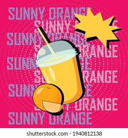 Vector fresh orange juice cocktail in pop art style