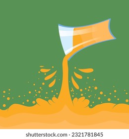 Jugo de naranja fresco vectorial con mancha sobre fondo verde. Patrón de fruta dulce tropical. Jugo de cítricos.