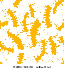 Vector Fresh Orange Juicy Splatter and Juice Drops on White Background. Tropical Sweet Fruit Seamless Pattern.