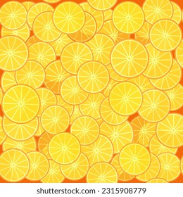 Vector Fresh Orange Sliced Seamless with Circle Orange Juicy Background. Tropical Sweet Fruit Texture.