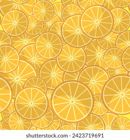 Vector Fresh Orange Sliced Seamless with Circle Orange Juicy Background. Tropical Sweet Fruit Texture.