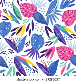 Vector fresh pattern of tropical leaves in lovely style.
