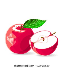 Vector fresh red apples on white. Vector illustration.