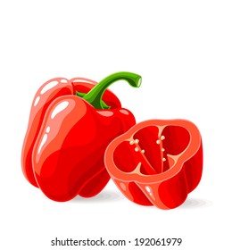 Vector fresh red bell peppers on white. Vector illustration.