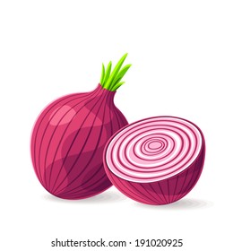 Vector Fresh Red Onion On White. Vector Illustration.