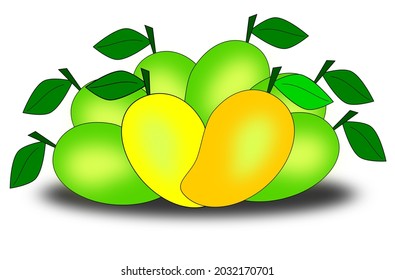 Vector de ramo de mango fresco maduro, amarillo mezclado con verde