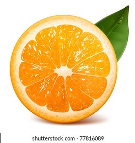 Vector fresh ripe orange with leaf.