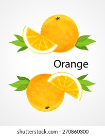 Vector fresh ripe oranges with leaves.