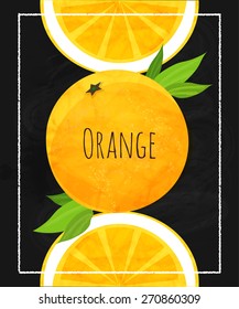 Vector fresh ripe oranges with leaves.