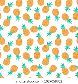Vector Fresh Ripe Pineapple Seamless Pattern on White. Tropical Fruit Background. Hand draw illustration.