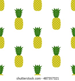 Vector Fresh Ripe Pineapple Seamless Pattern on White. Tropical Fruit Background.