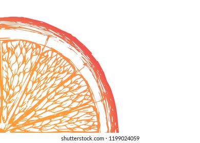Vector fresh ripe slice of orange on white. Healthy food logo