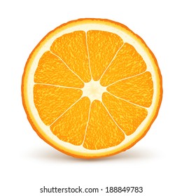 Vector fresh ripe slice of orange on white. Healthy food.