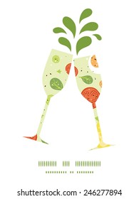 Vector fresh salad toasting wine glasses silhouettes pattern frame