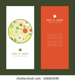 Vector fresh salad vertical round frame pattern invitation greeting cards set