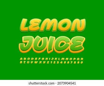 Vector fresh sign Lemon Juice with Alphabet Letters and Numbers set. Creative Green and Yellow Font