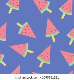 Vector Fresh Slice of Watermelon Seamless Pattern on Blue Background - Trendy Summer Simple vector symbol for web site design - minimalism