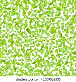 Vector fresh spring green leaves background for greeting card in flat style