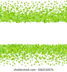 Vector fresh spring green leaves background for greeting card in flat style