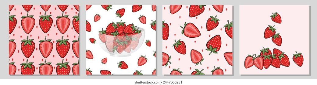 Vector Fresh Strawberries Seamless Pattern Backgrounds set design collection Seamless pattern of fresh strawberry background Berries Texture for  Fabric Textile Prints Wallpaper Card or Banner Website