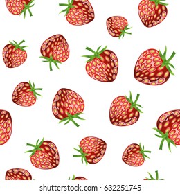 Vector Fresh Strawberry Fruit Seamless Pattern on White Background