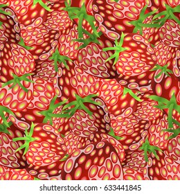 Vector Fresh Strawberry Fruit Seamless Pattern. Sweet Dessert Background