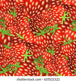 Vector Fresh Strawberry Fruit Seamless Pattern. Sweet Dessert Background