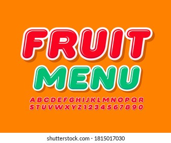 Vector fresh template Fruit Menu. Bright modern Font. Red Alphabet Letters and Numbers set