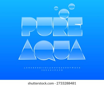 Vector Plantilla fresca pura Aqua. Fuente brillante transparente. Conjunto de letras y números de alfabeto de estilo moderno de cristal