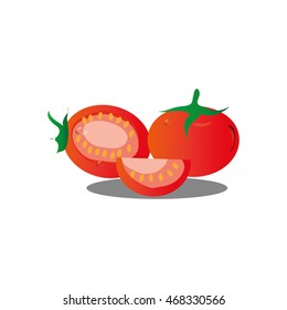 Vector fresh tomatoes on white background.