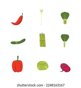 vector fresh vegetables food icon set