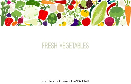 Vector fresh vegetables food template suitable for banners, magazines, websites, restaurants, cooking and menus. Healthy eating with vegetables for a healthy lifestyle.