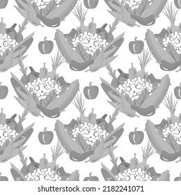 Vector - fresh vegetables pattern. Pepperoni, corn, zucchini, onions and cauliflower.