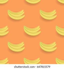 Vector Fresh Yellow Bananas Seamless Pattern on Orange Background