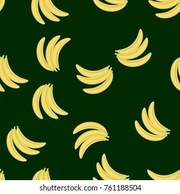 Vector Fresh Yellow Bananes Seamless Pattern on Green Background