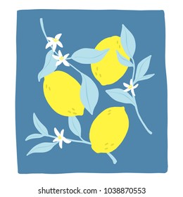 Vector fresh yellow lemons illustration  on a blue background